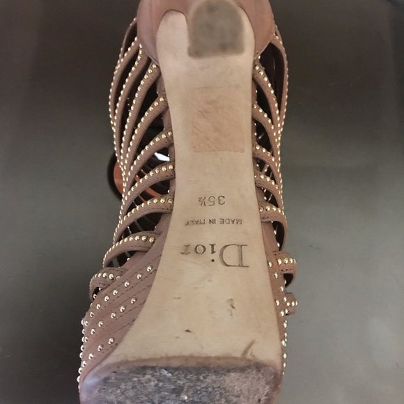 Chritian Dior Studded Caged Bootie Heels Gold Tan - Picture 5 of 6